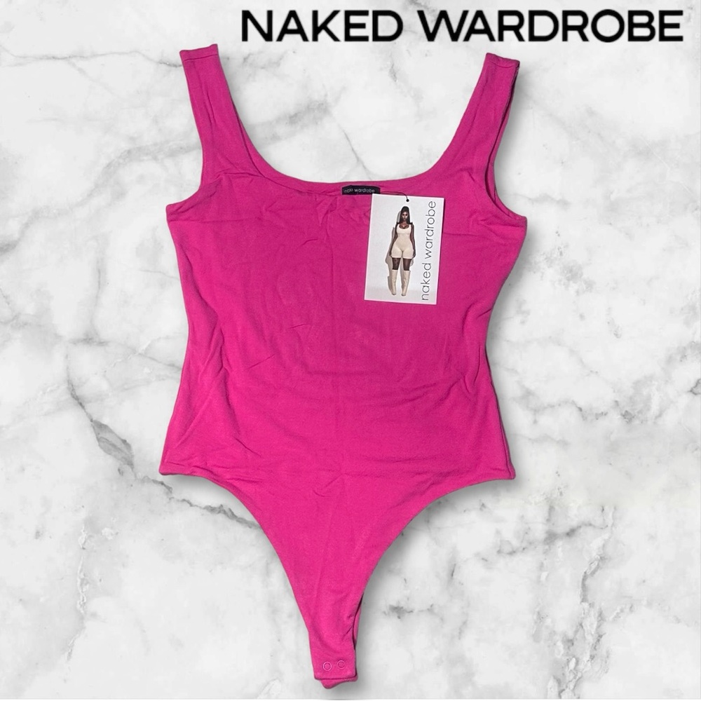 NWT Naked Wardrobe Raspberry Pink Sleeveless Viscose Spandex Bodysuit XS M L